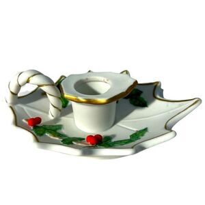 1986  GEO. Z. Lefton Hand‎ Painted Holly Berry Holiday Candlestick Holder